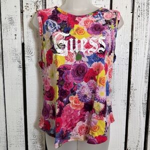 Guess Los Angeles Floral Tank Top Size XL Romantic Fairy Whimsical Goth Glam Fun
